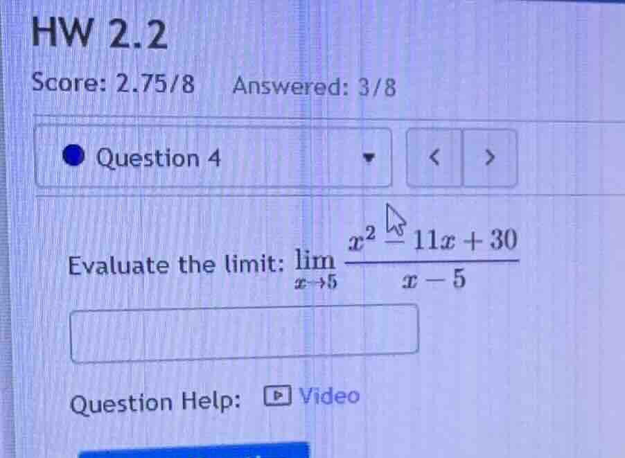 hw 2.2 score: 2.75/8 answered: 3/8 question 4 evaluate the limit: \\(\\…