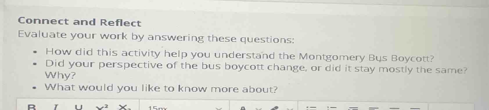 connect and reflect evaluate your work by answering these questions: - …