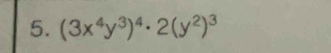 5. $(3x^{4}y^{3})^{4}cdot 2(y^{2})^{3}$