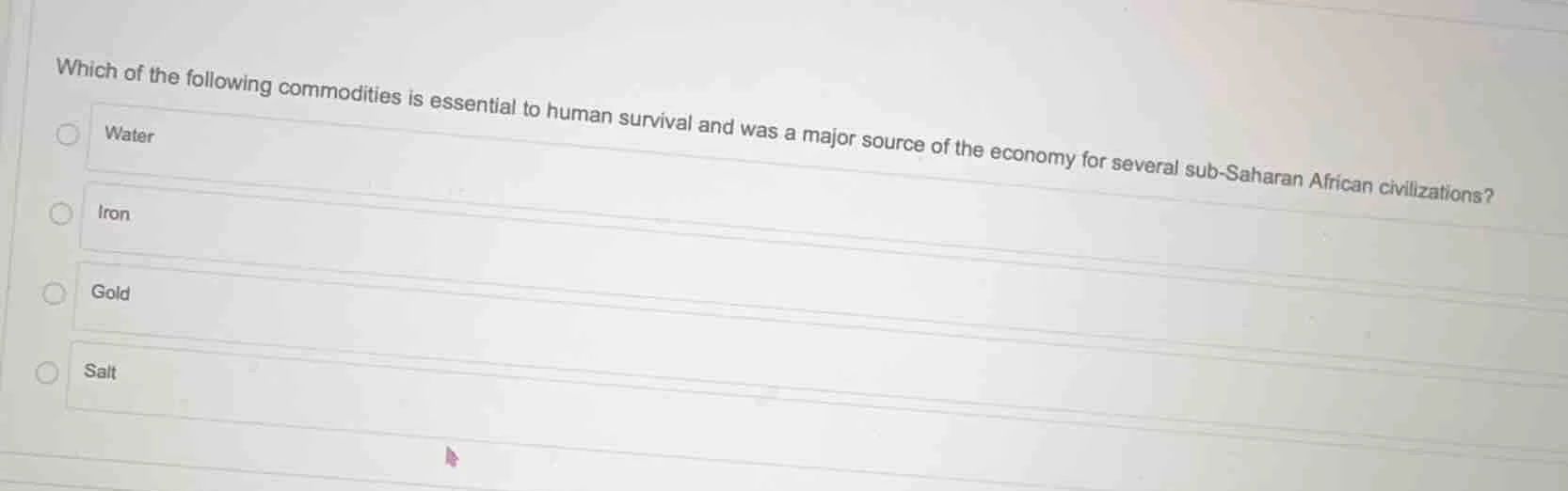 which of the following commodities is essential to human survival and w…