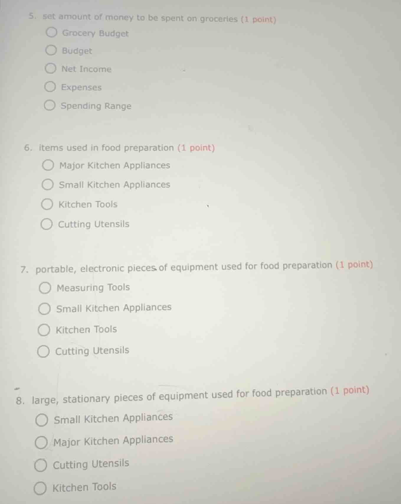 5. set amount of money to be spent on groceries (1 point) ○ grocery bud…