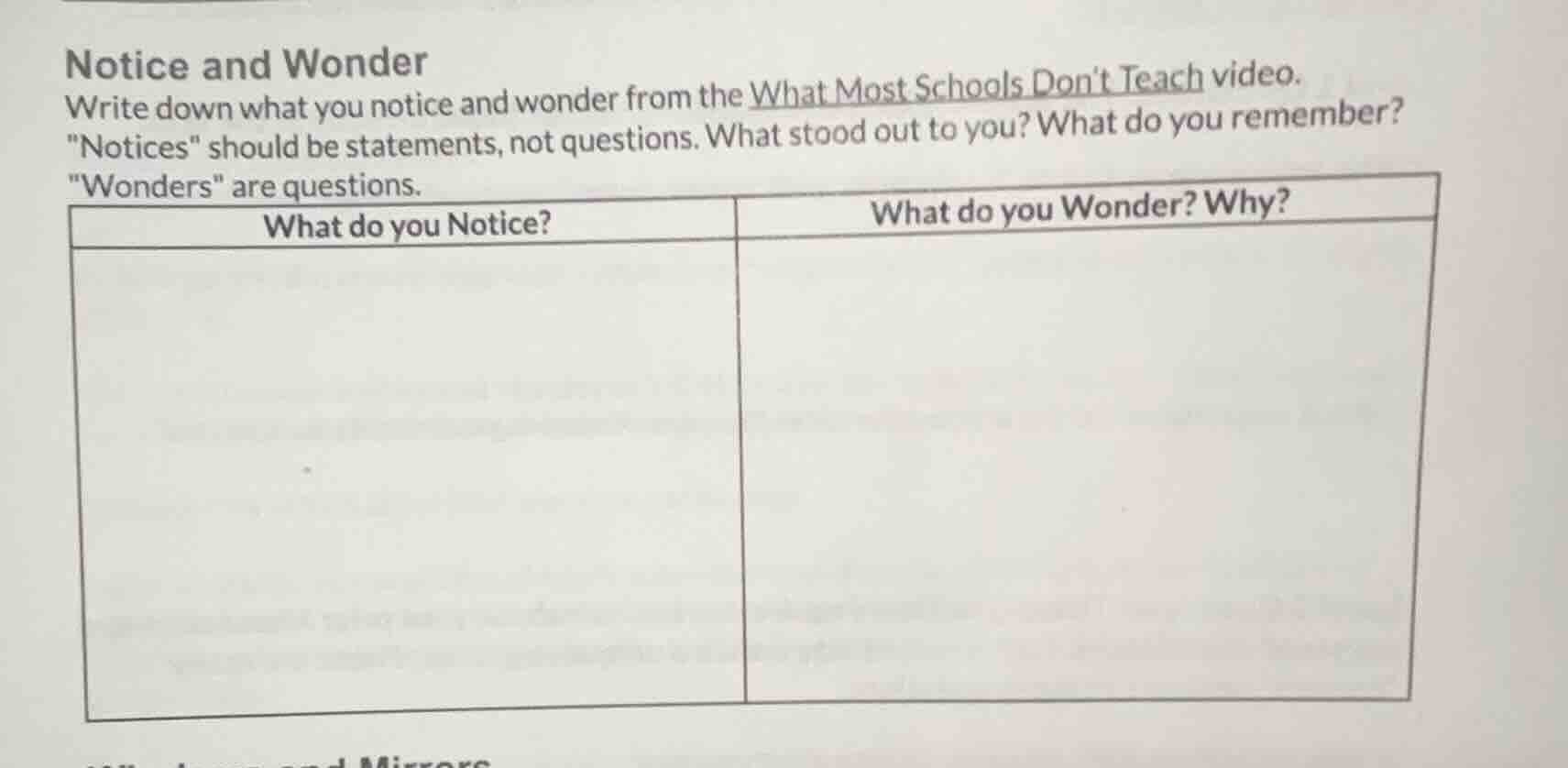 notice and wonder write down what you notice and wonder from the what m…