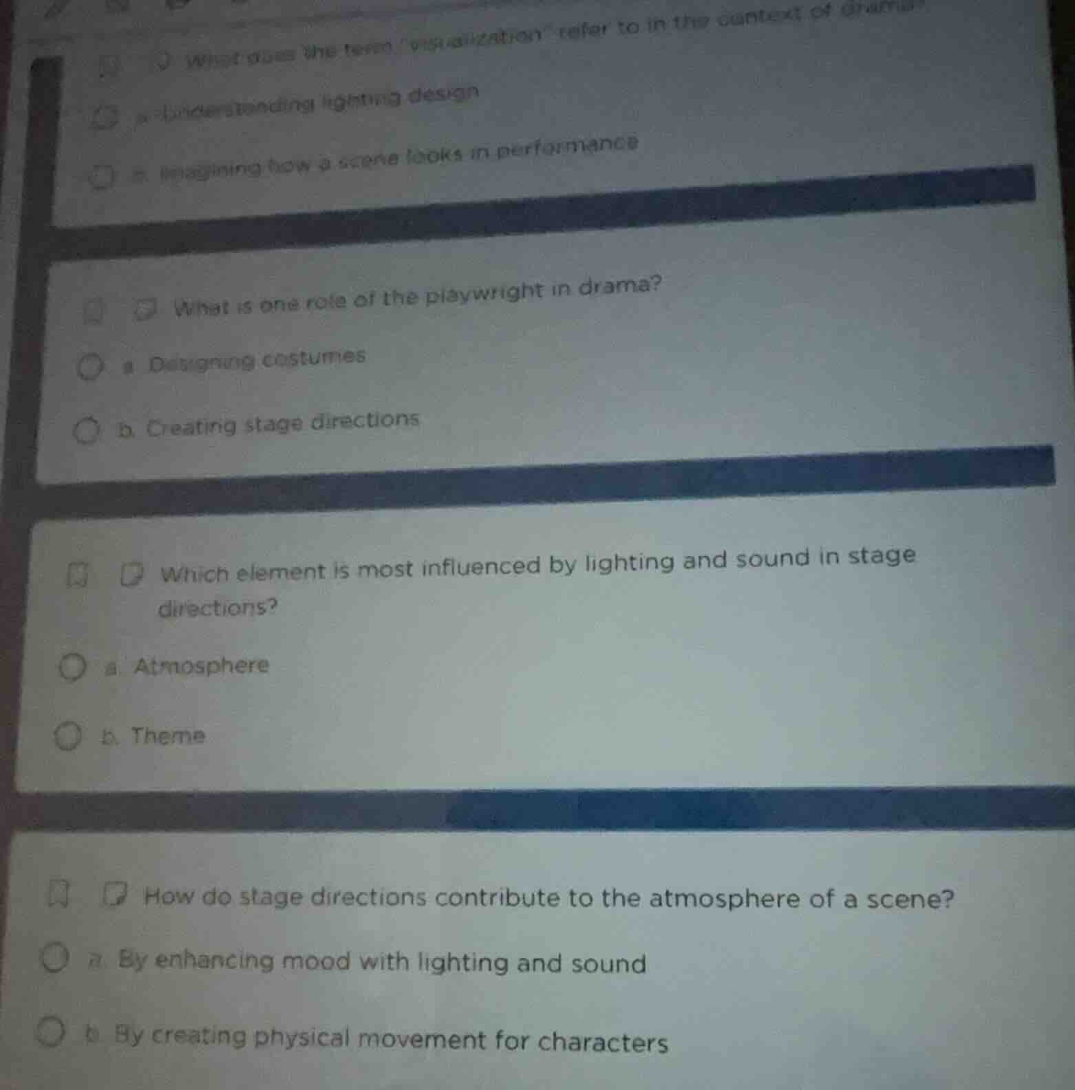 what does the term visualization refer to in the context of drama? a. u…