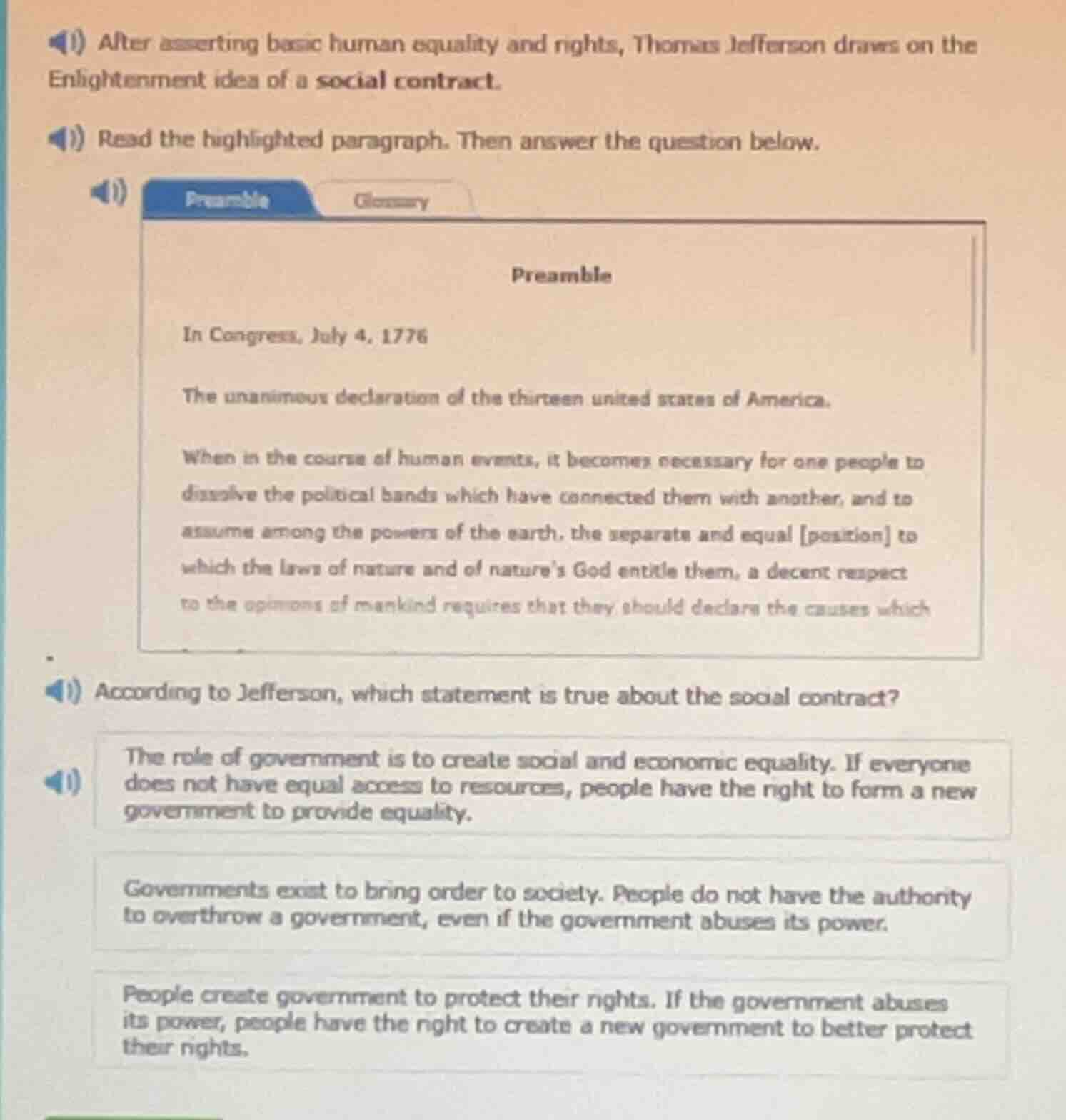 after asserting basic human equality and rights, thomas jefferson draws…