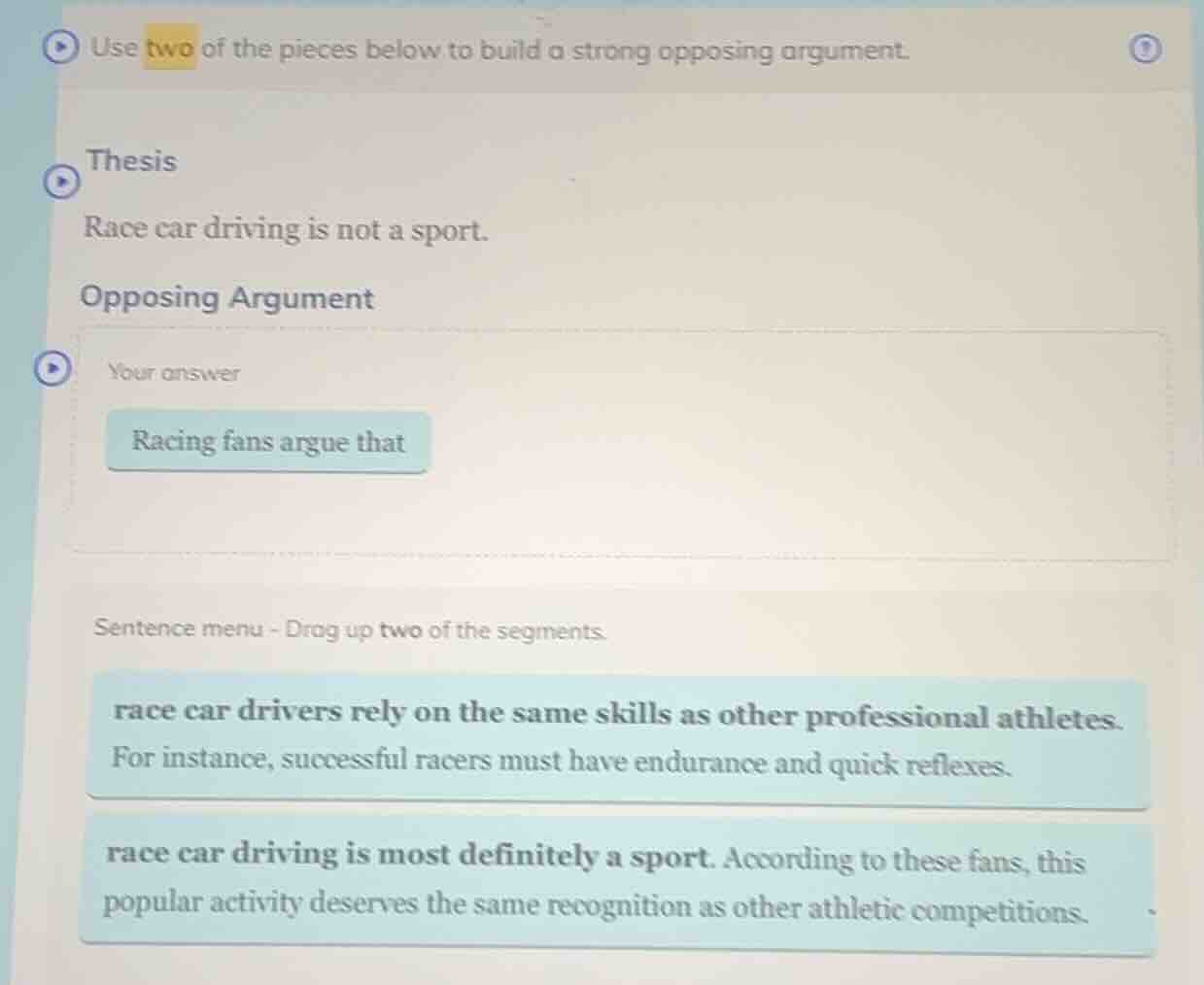 use two of the pieces below to build a strong opposing argument. thesis…