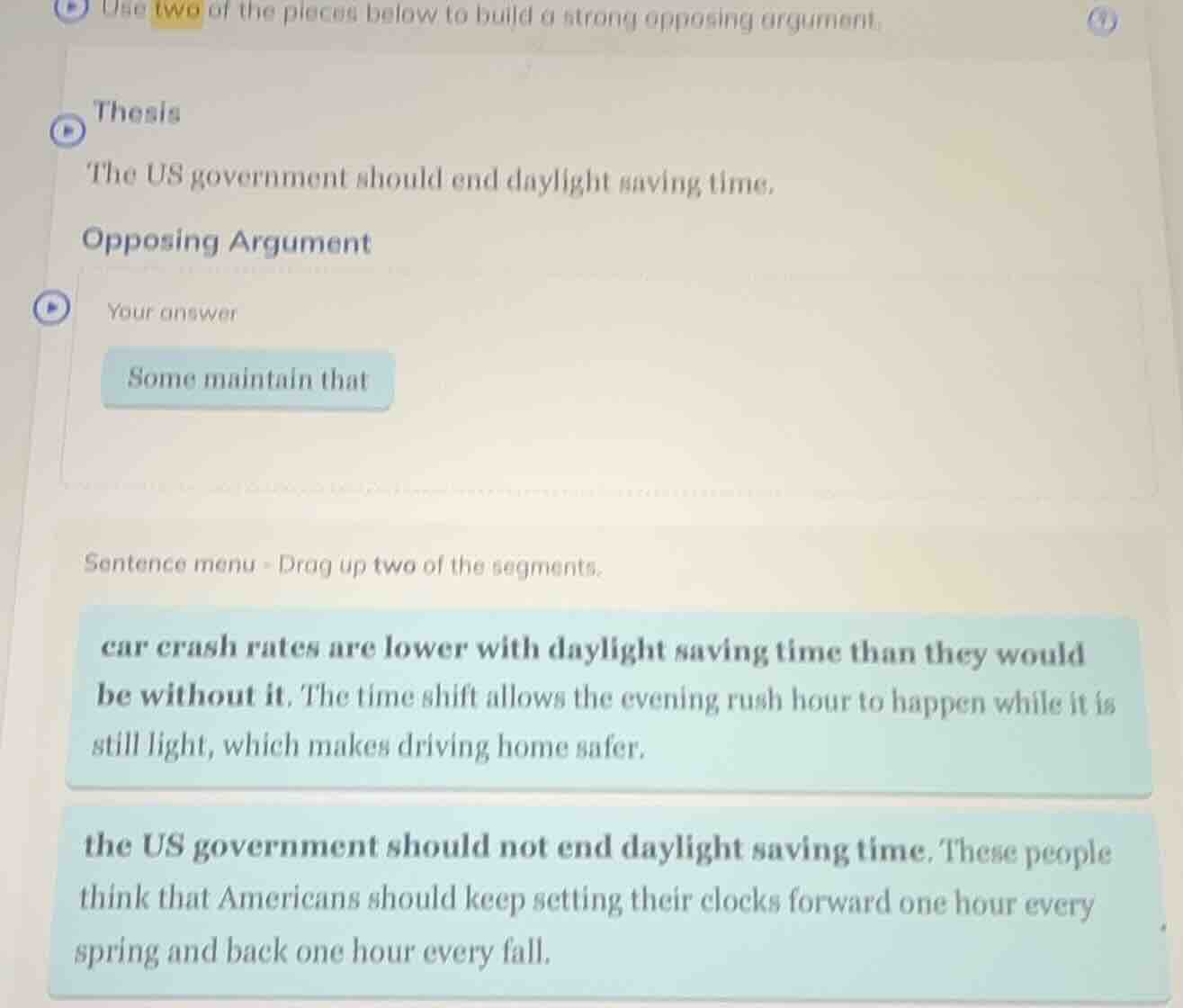 use two of the pieces below to build a strong opposing argument. thesis…