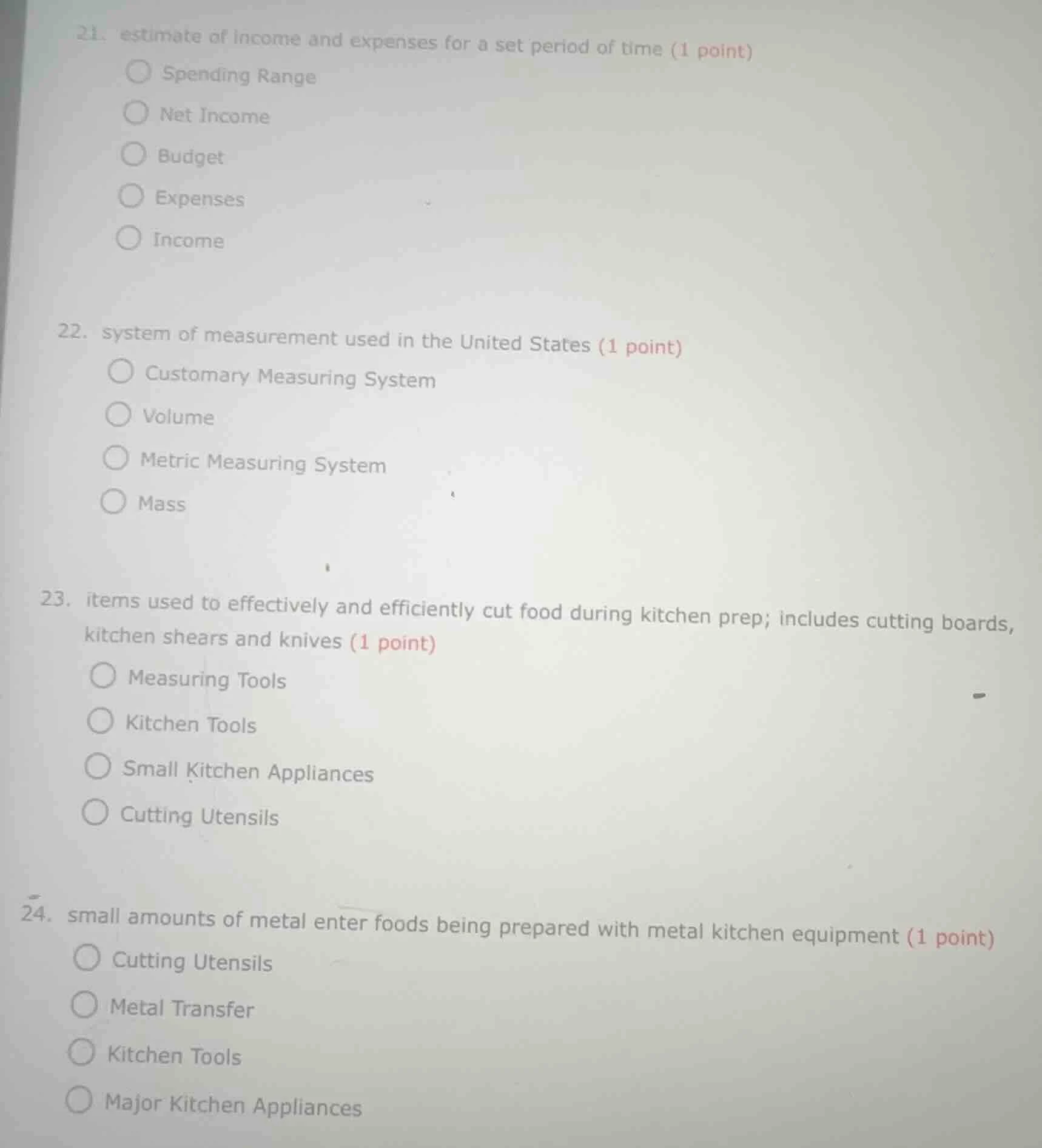 21. estimate of income and expenses for a set period of time (1 point) …
