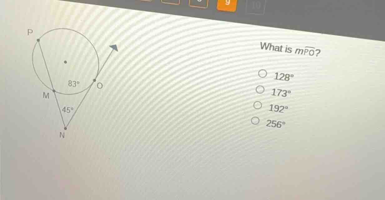 what is ( moverarc{po} )? ( \bigcirc ) ( 128^circ ) ( \bigcirc ) ( 173^…