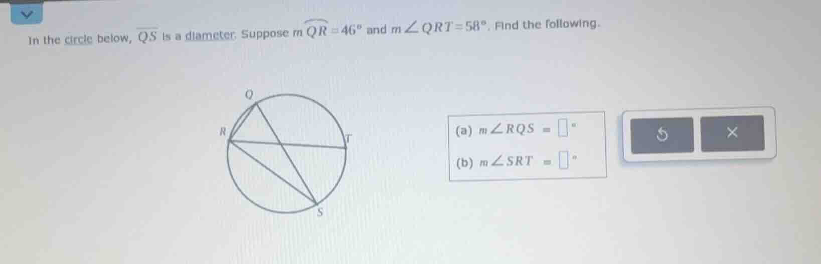 in the circle below, \\( \\overline{qs} \\) is a diameter. suppose \\( …