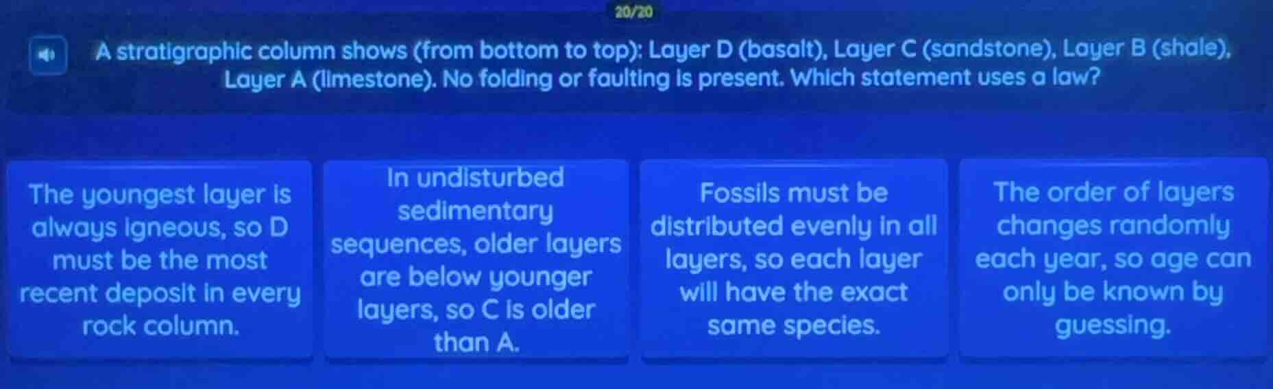 a stratigraphic column shows (from bottom to top): layer d (basalt), la…