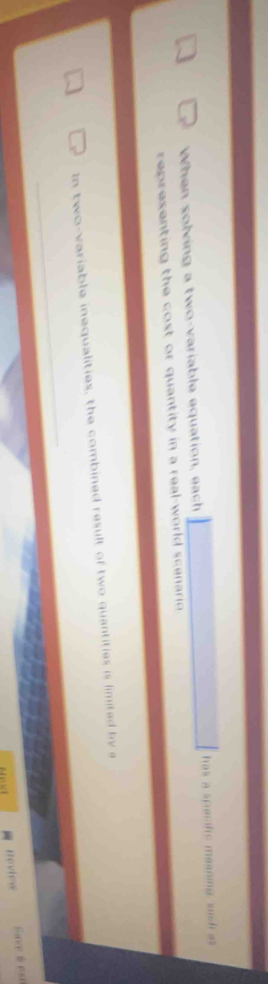 when solving a two - variable equation, each representing the cost or q…
