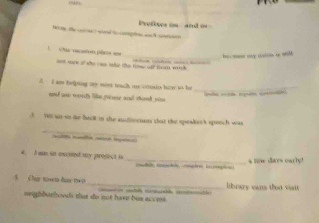 prefixes im- and un- choose the correct word to complete each sentence …