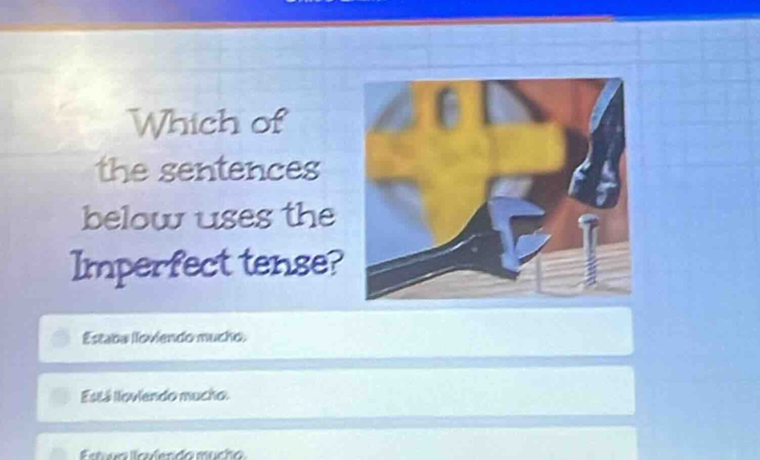 which of the sentences below uses the imperfect tense? estaba lloviendo…