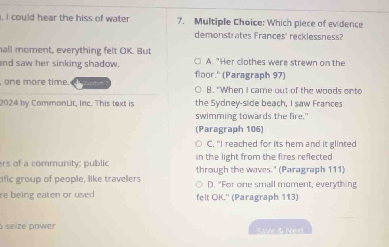 7. multiple choice: which piece of evidence demonstrates frances reckle…