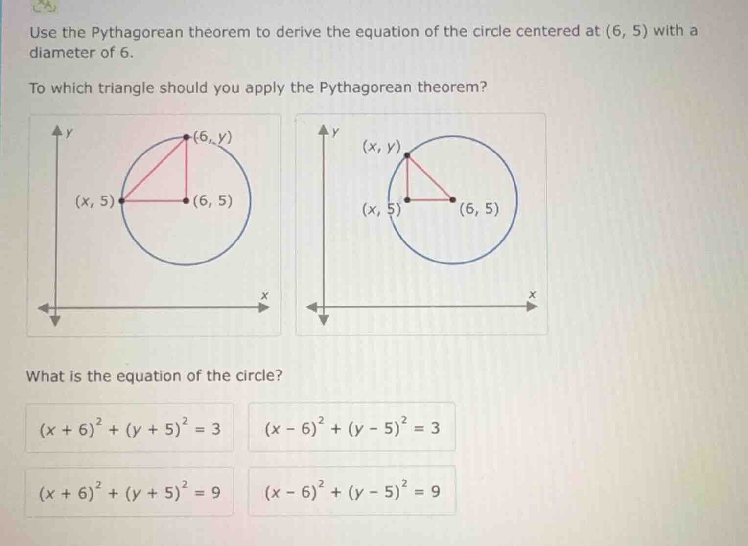 use the pythagorean theorem to derive the equation of the circle center…