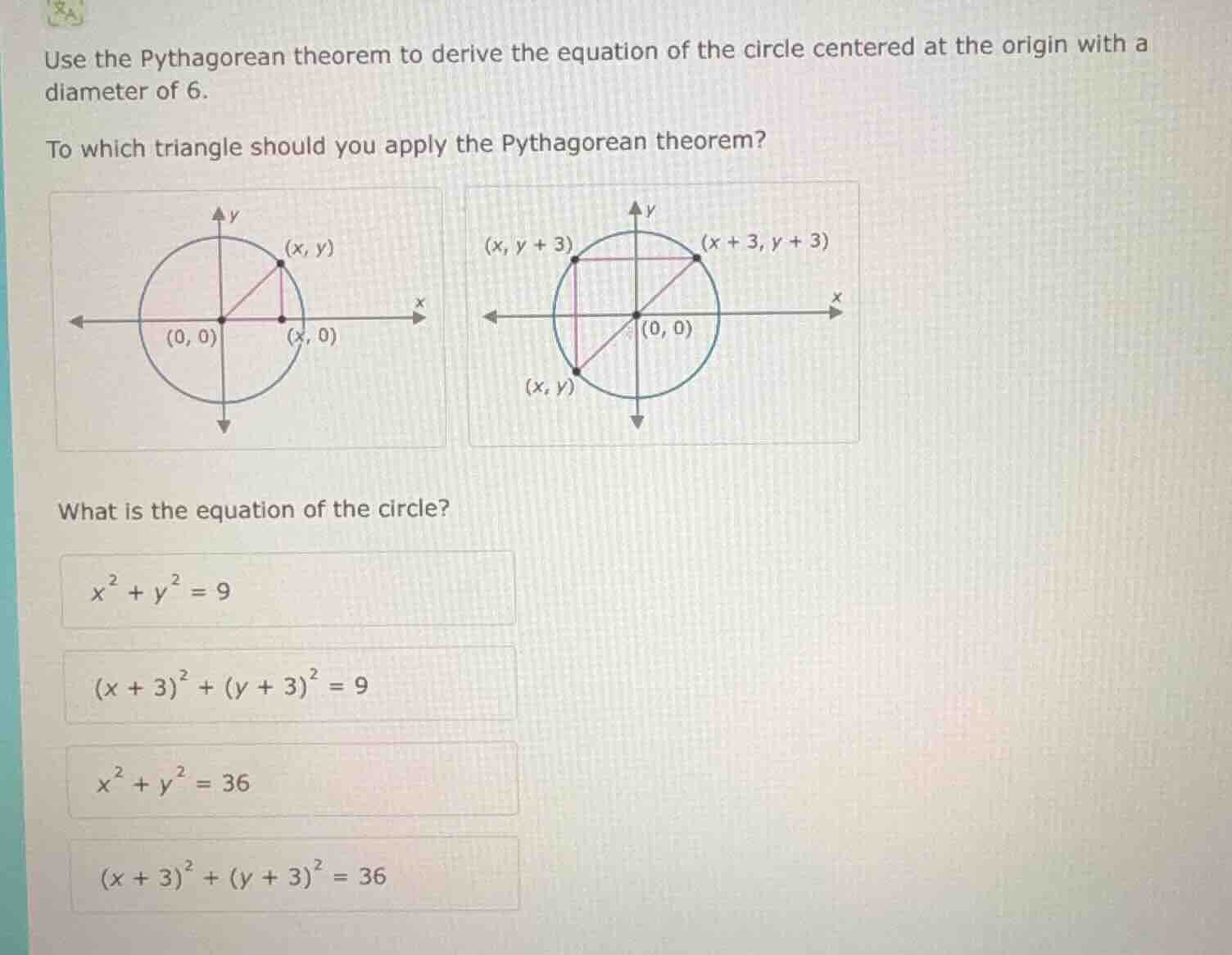 use the pythagorean theorem to derive the equation of the circle center…