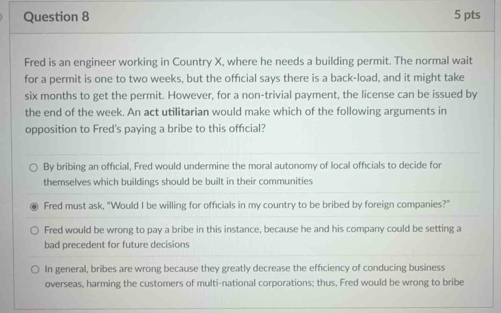 question 8 5 pts fred is an engineer working in country x, where he nee…