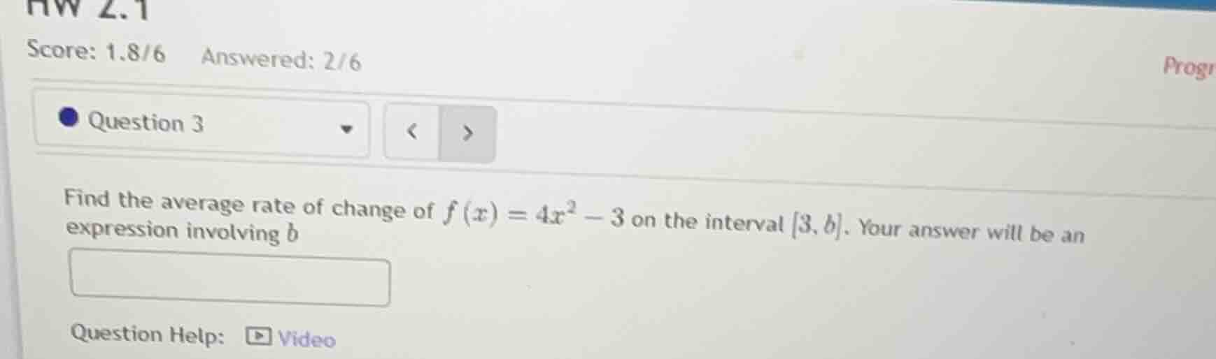 find the average rate of change of $f(x) = 4x^2 - 3$ on the interval $3…