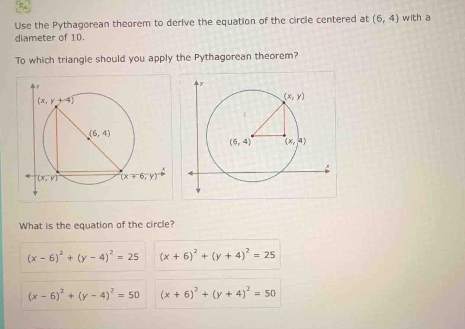 use the pythagorean theorem to derive the equation of the circle center…