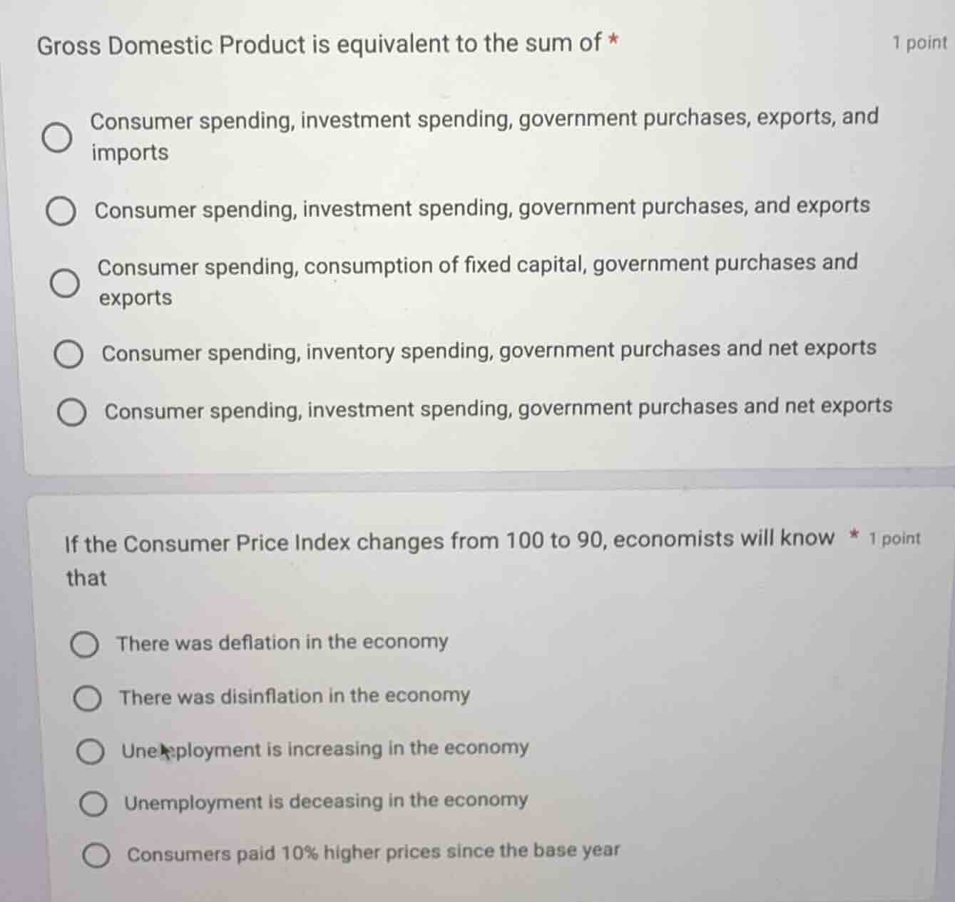 gross domestic product is equivalent to the sum of * consumer spending,…