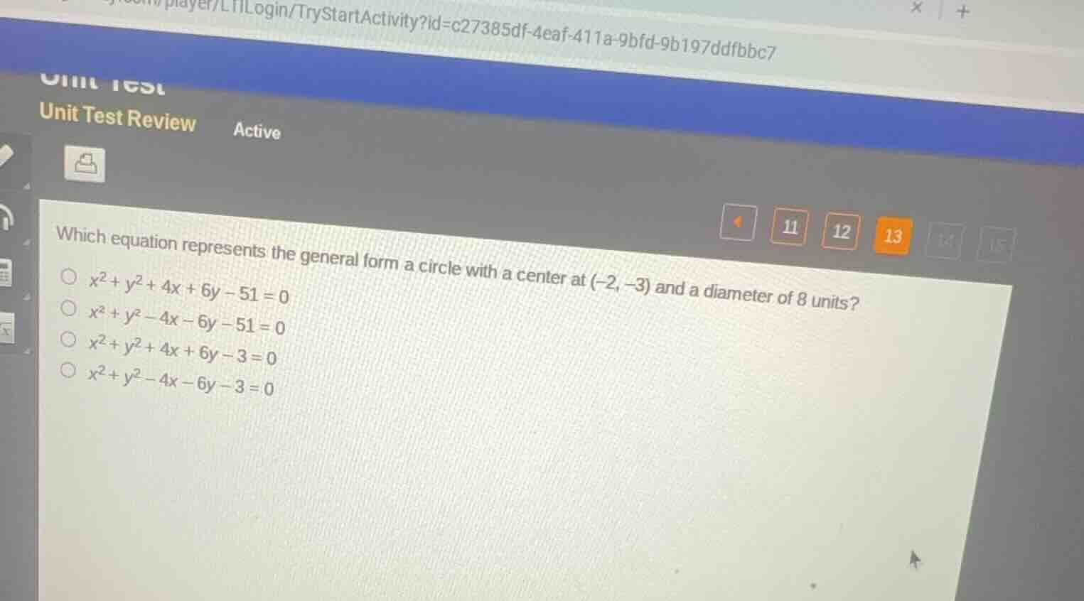 which equation represents the general form a circle with a center at (-…