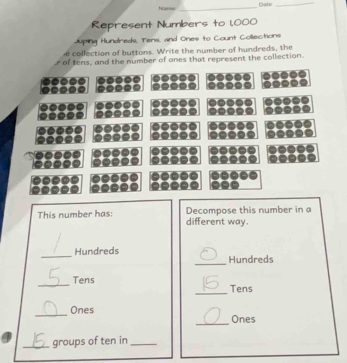 name: _______________ date: _______ represent numbers to 1,000 using hu…