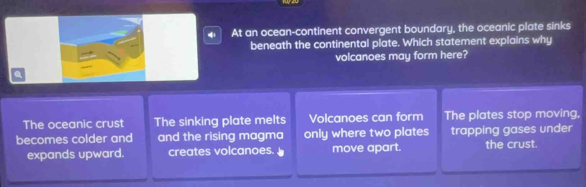 at an ocean - continent convergent boundary, the oceanic plate sinks be…