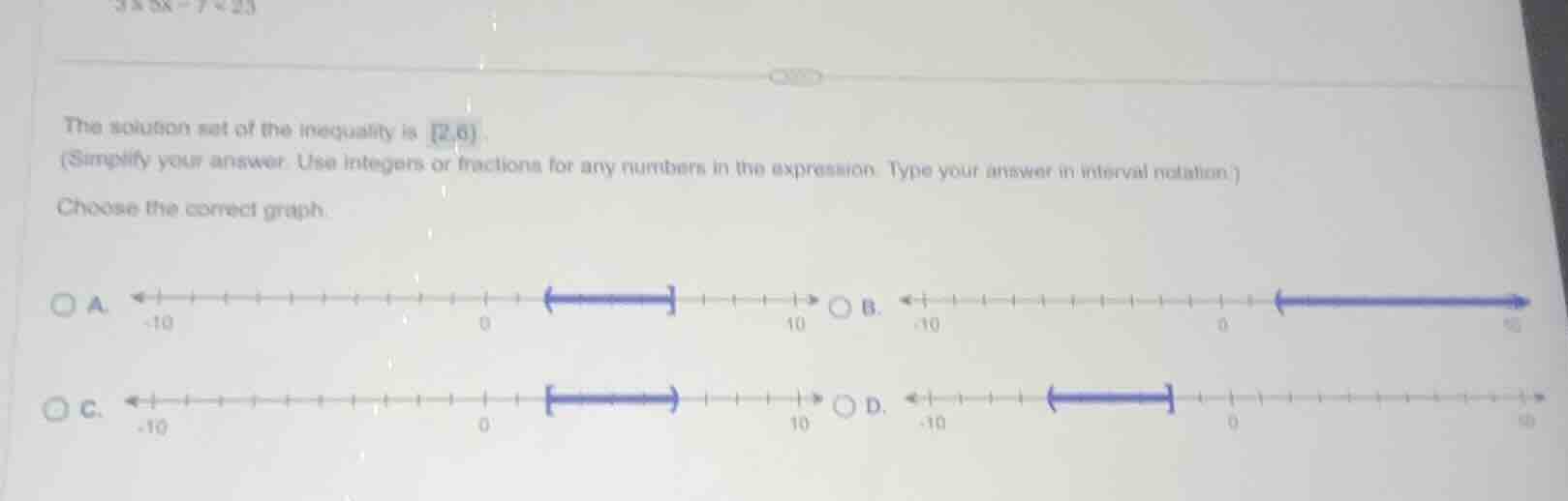 the solution set of the inequality is 2,6. (simplify your answer. use i…