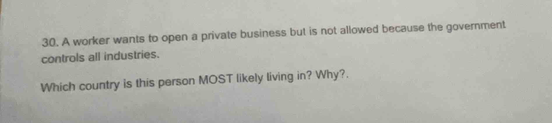 30. a worker wants to open a private business but is not allowed becaus…