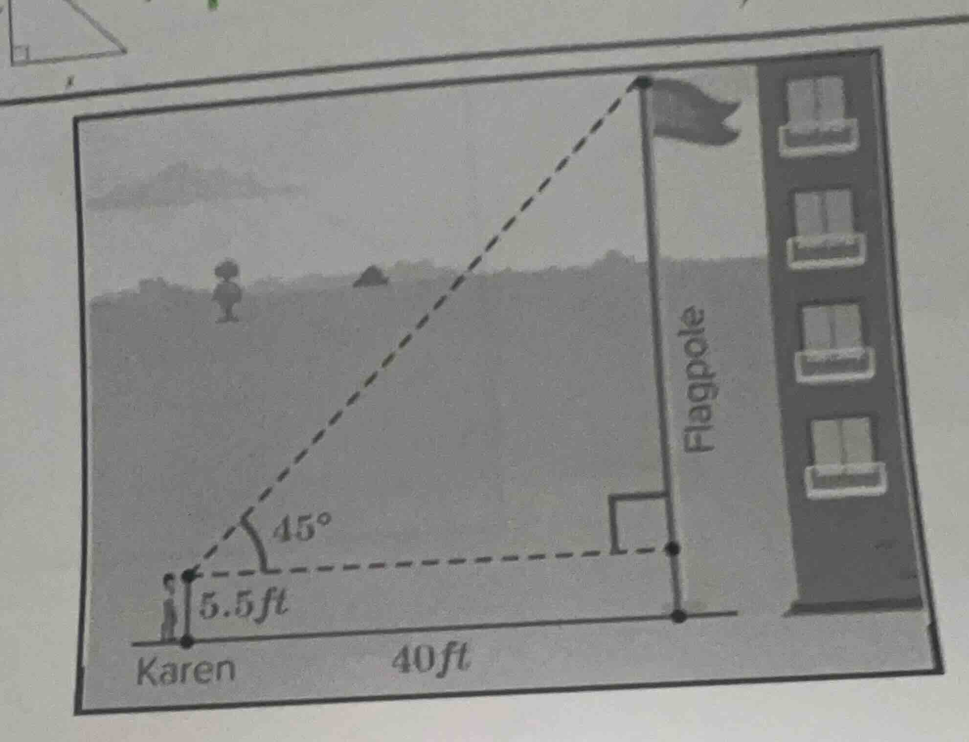 karen, 5.5ft, 40ft, flagpole, 45°