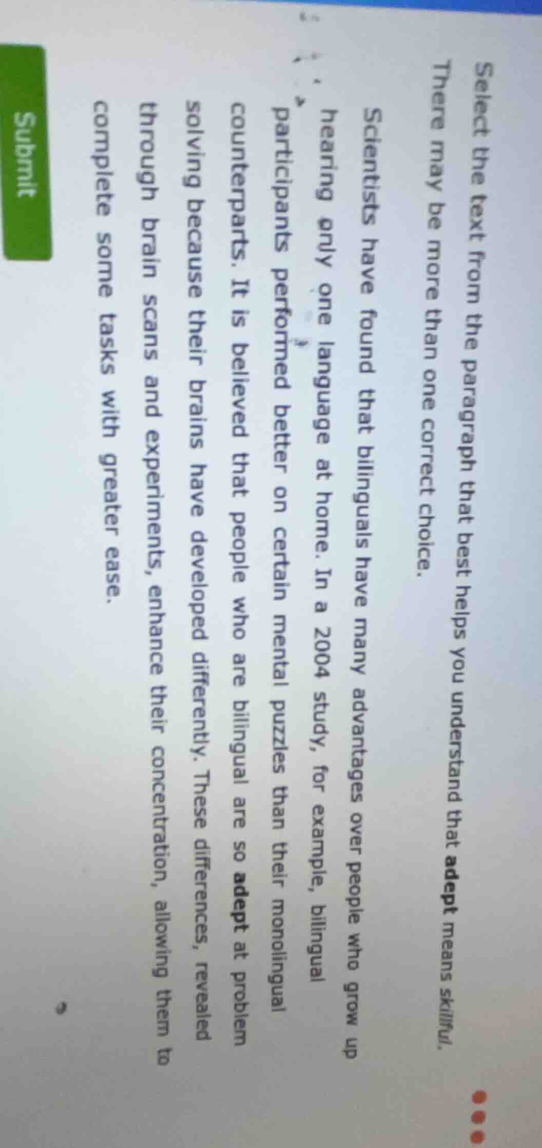 select the text from the paragraph that best helps you understand that …