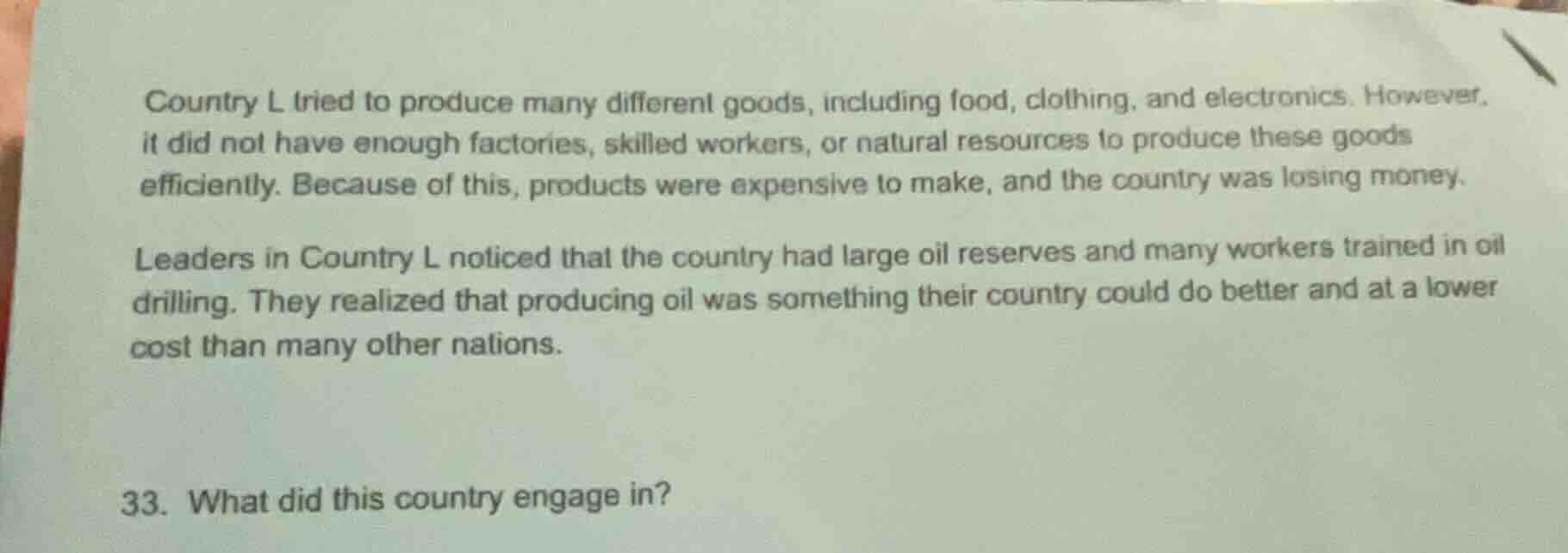 country l tried to produce many different goods, including food, clothi…