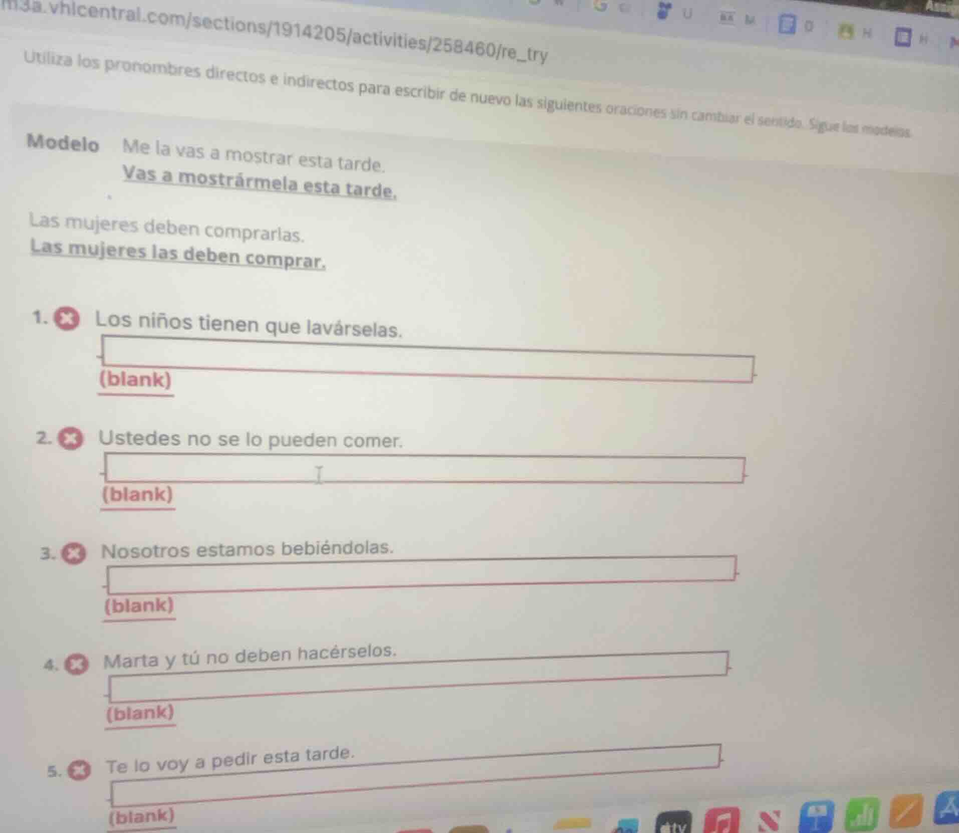 utiliza los pronombres directos e indirectos para escribir de nuevo las…