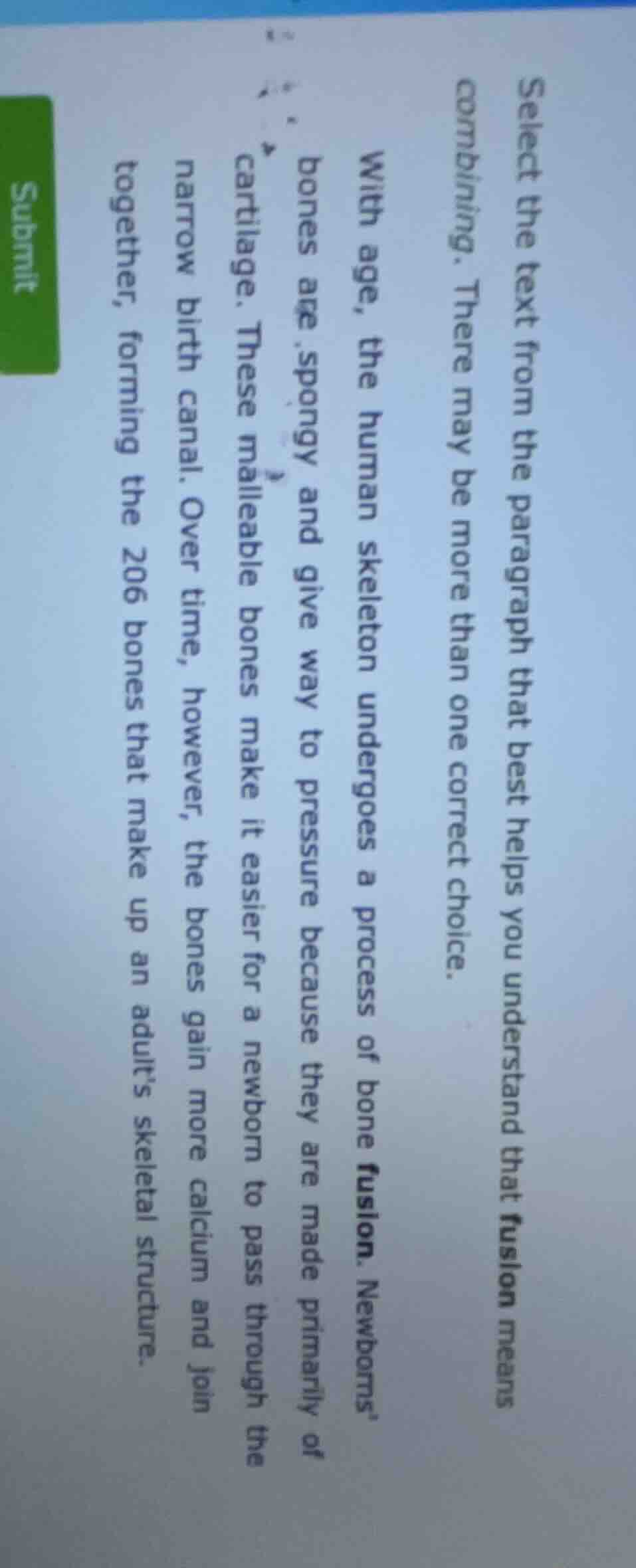 select the text from the paragraph that best helps you understand that …