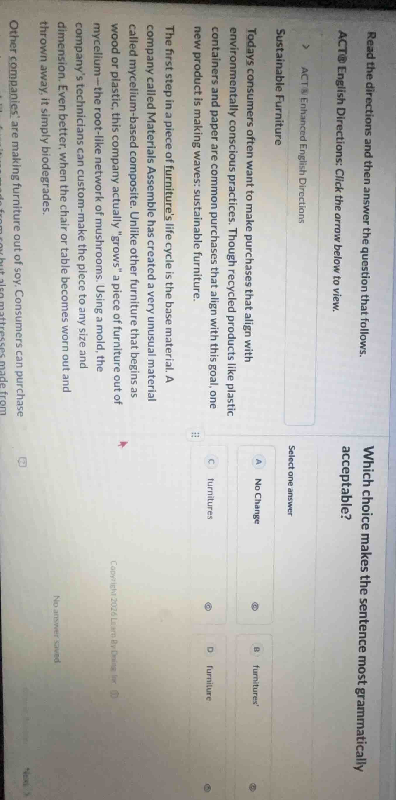 read the directions and then answer the question that follows. act® eng…