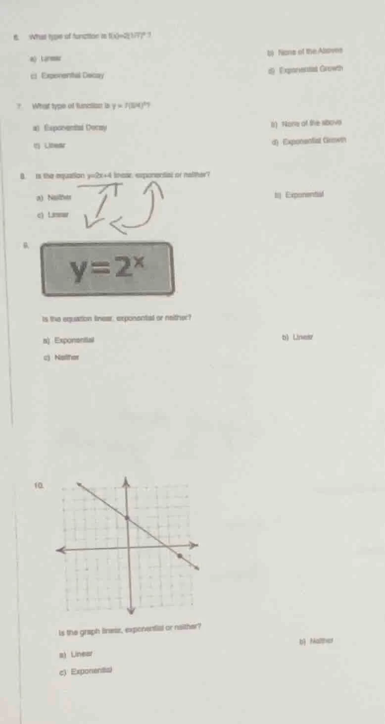 6. what type of function is f(x)=2(1.7)^x? a) linear b) none of the abo…