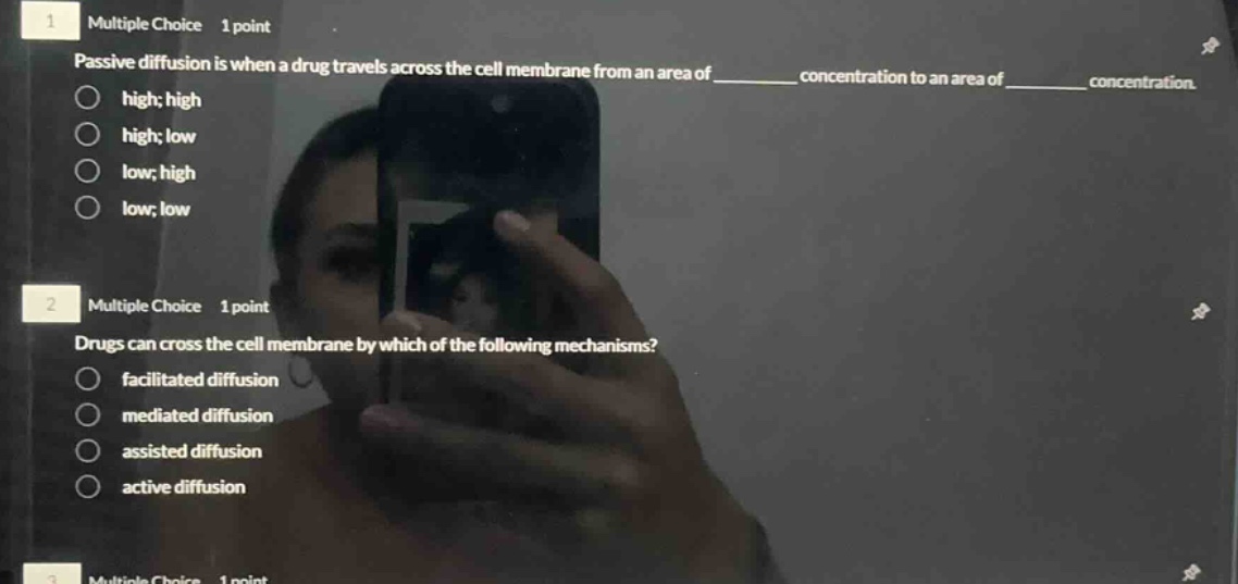 1 multiple choice 1 point passive diffusion is when a drug travels acro…