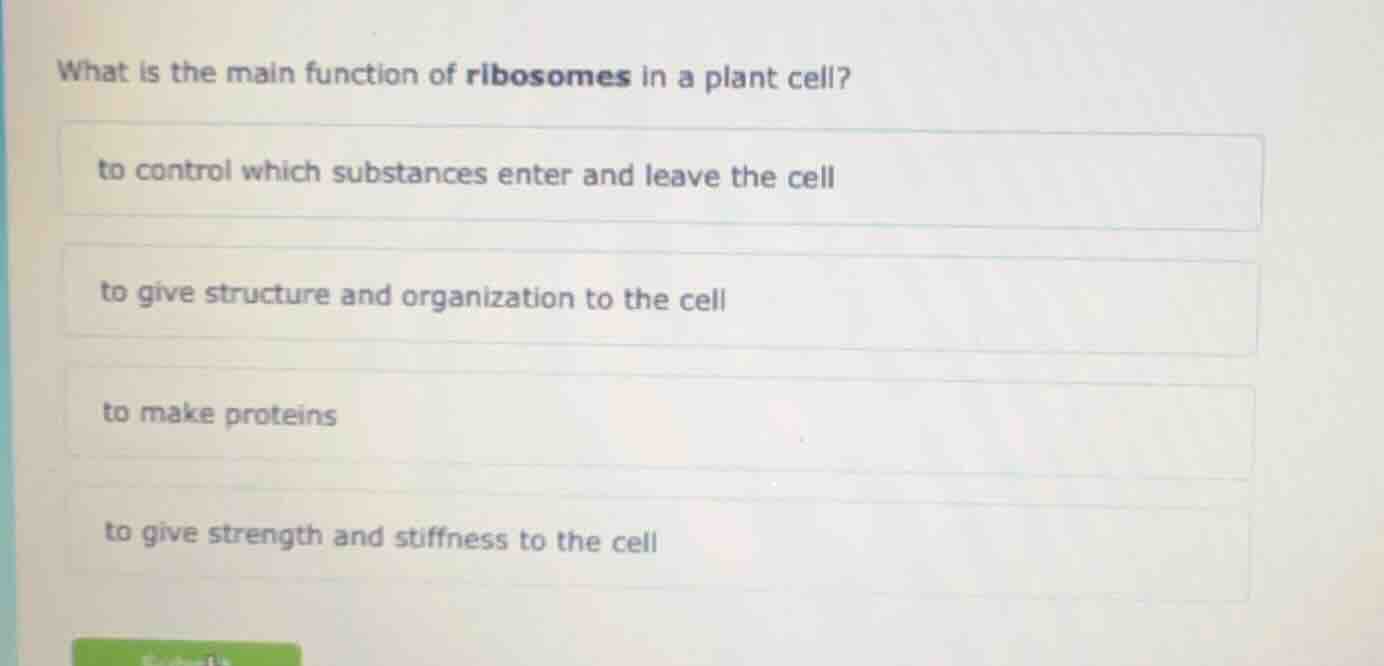 what is the main function of ribosomes in a plant cell? to control whic…