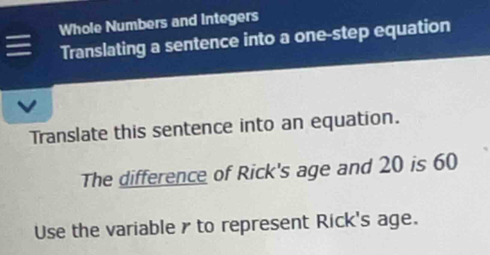 whole numbers and integers translating a sentence into a one - step equ…