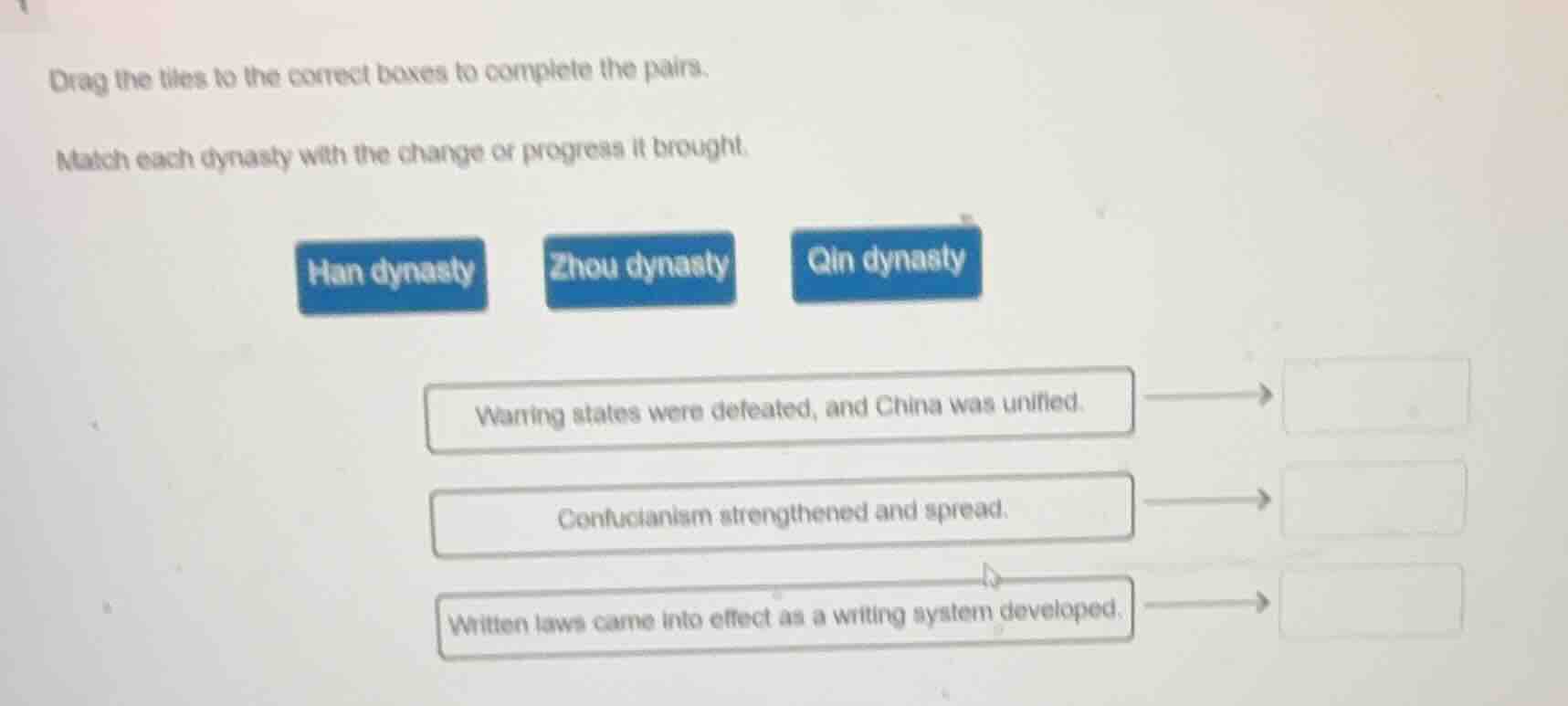 drag the tiles to the correct boxes to complete the pairs. match each d…