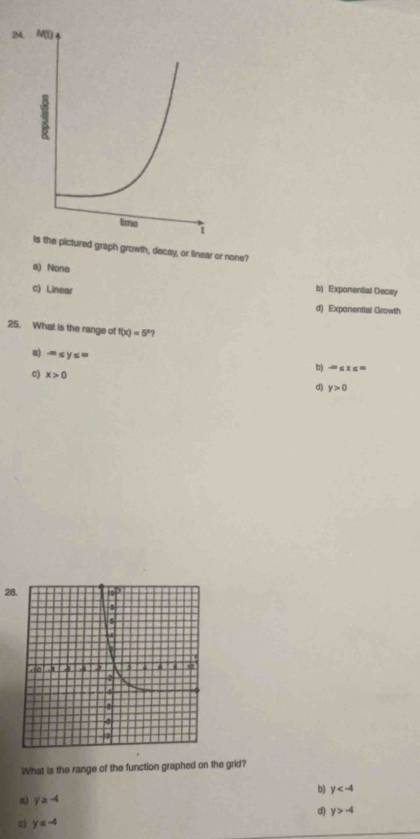 24. is the pictured graph growth, decay, or linear or none? a) none b) …