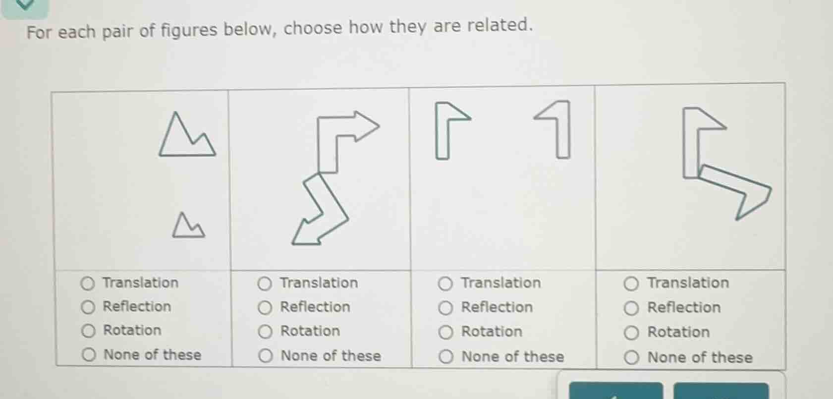 for each pair of figures below, choose how they are related.translation…