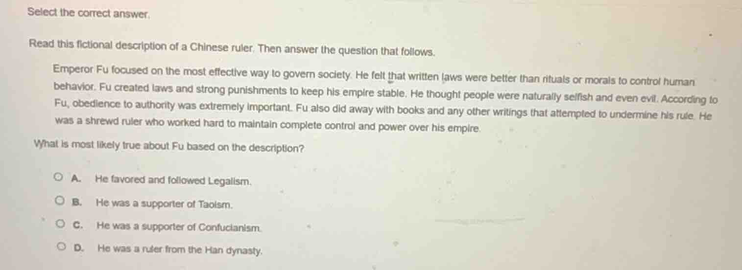 select the correct answer. read this fictional description of a chinese…