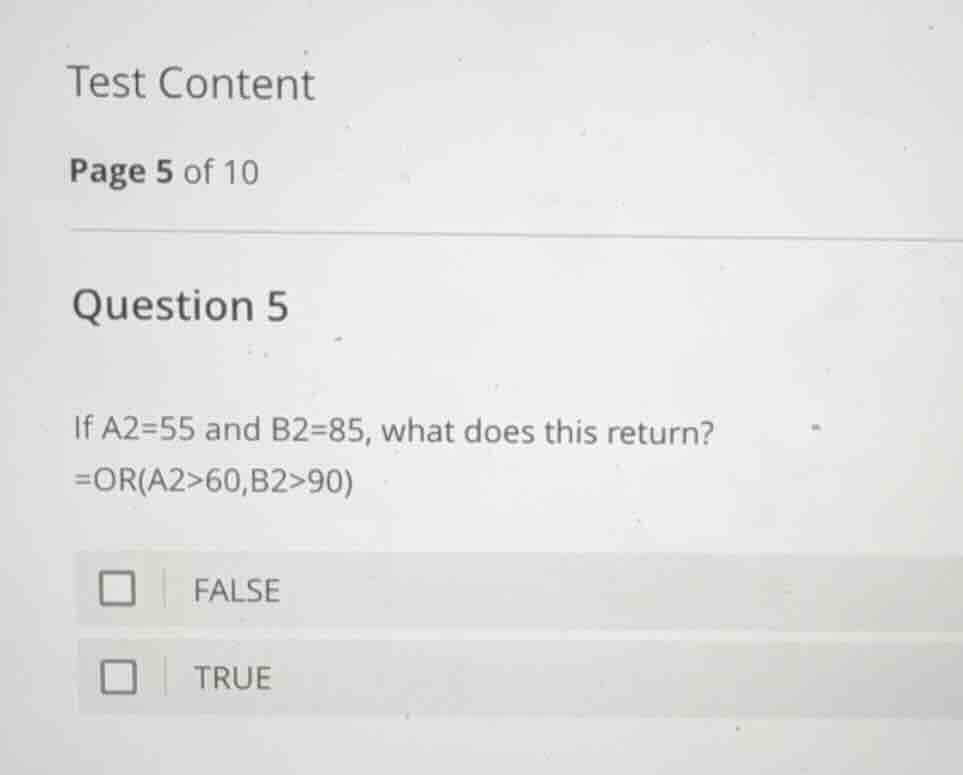 test content page 5 of 10 question 5 if a2=55 and b2=85, what does this…