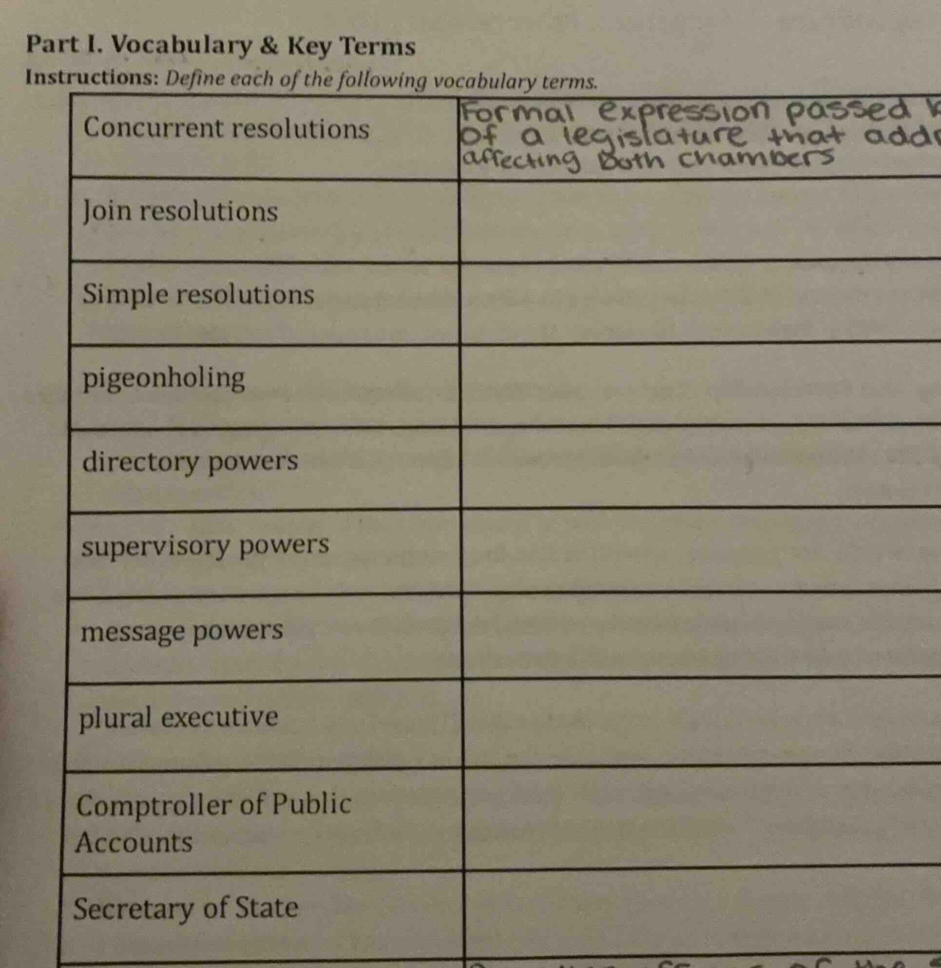 part i. vocabulary & key terms instructions: define each of the followi…