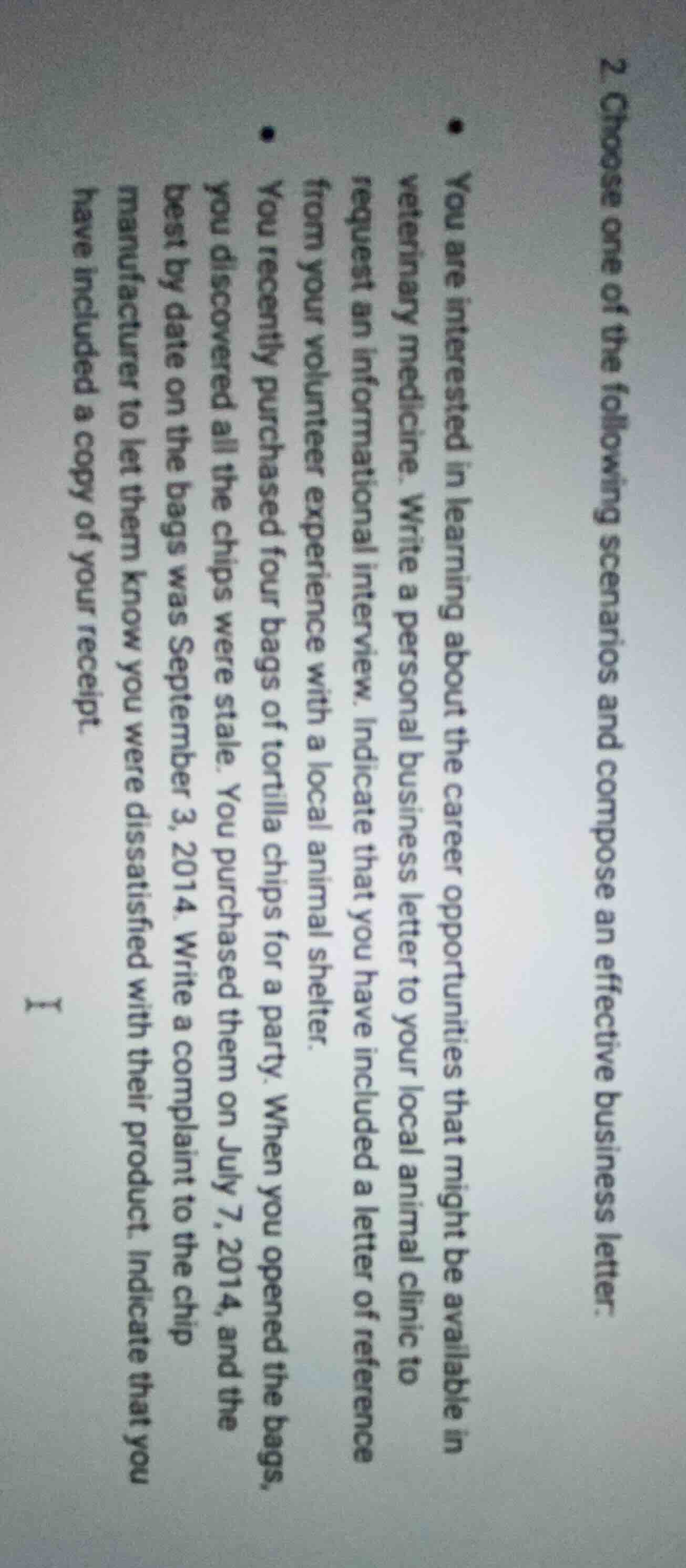 2. choose one of the following scenarios and compose an effective busin…