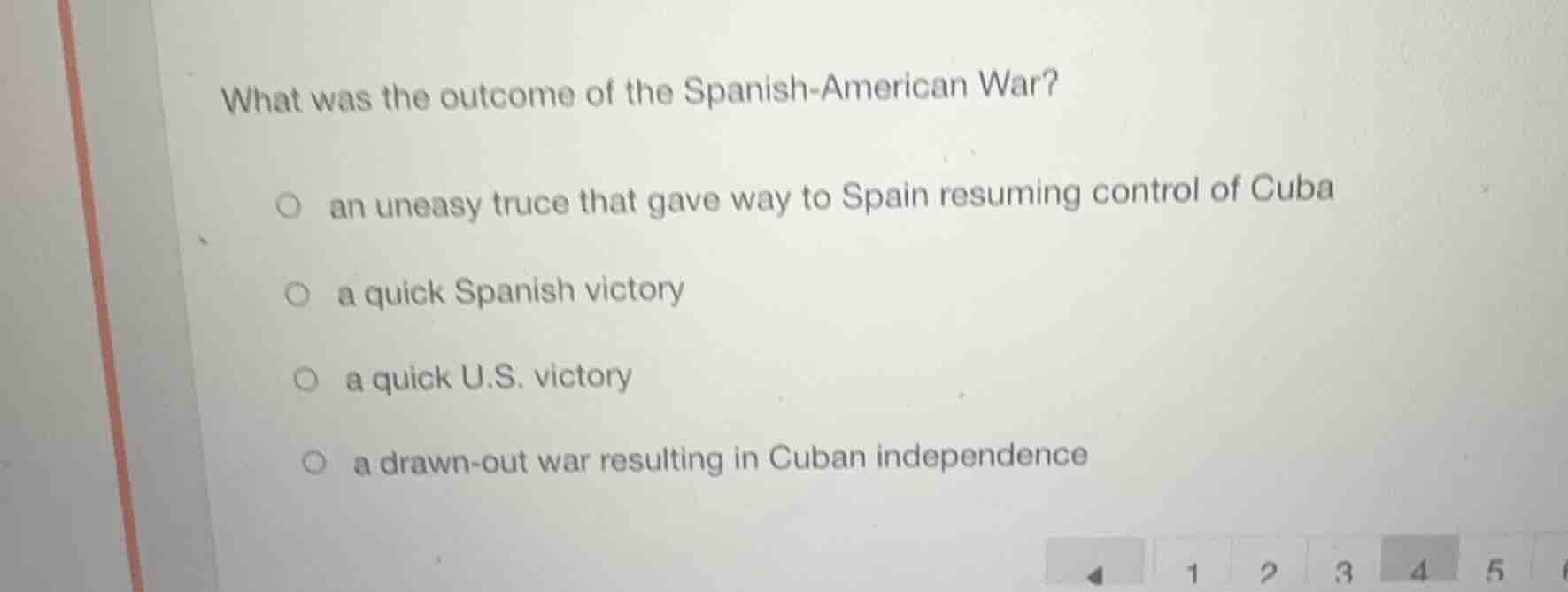 what was the outcome of the spanish - american war? ○ an uneasy truce t…