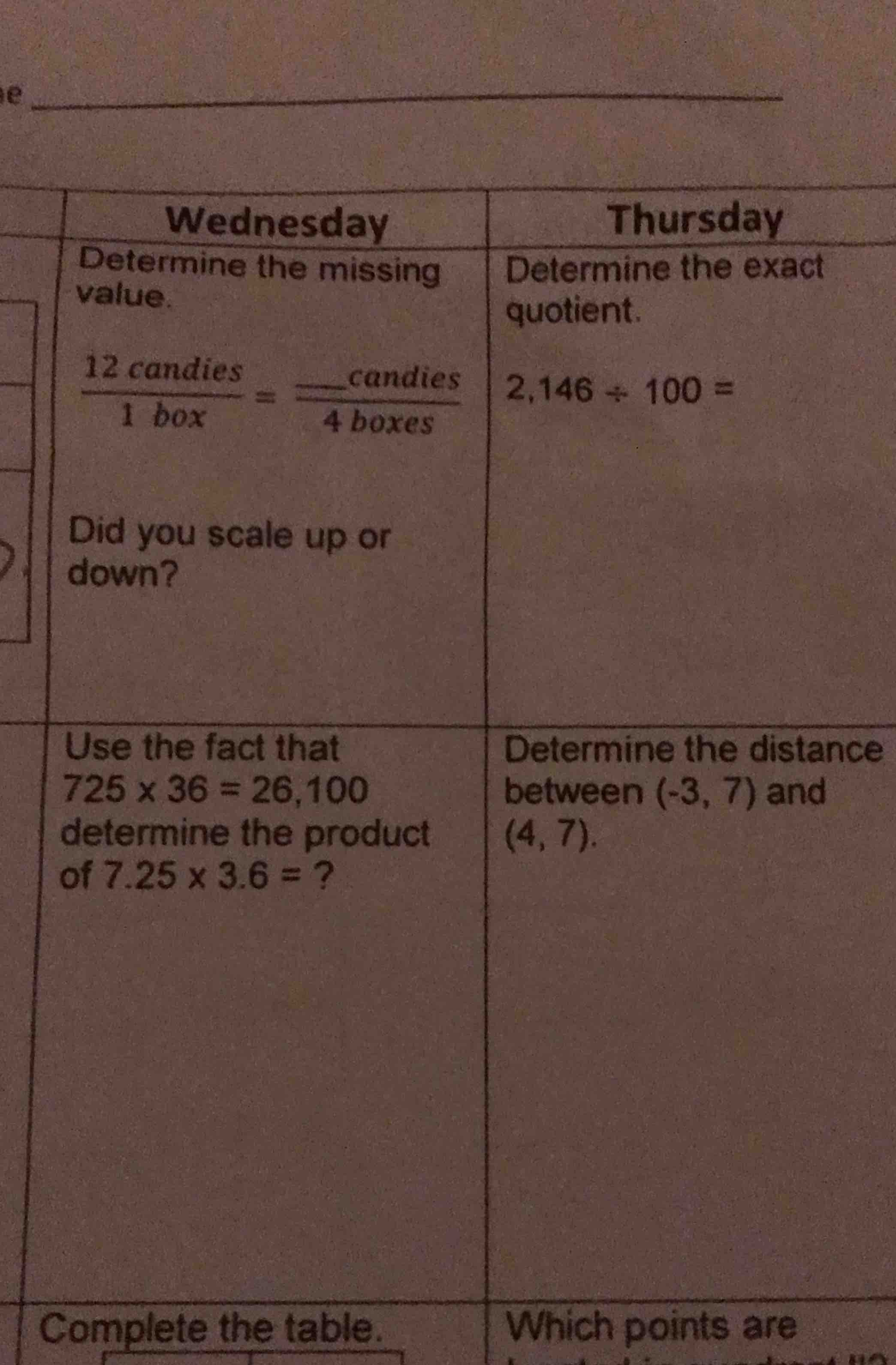 wednesday determine the missing value. \\(\\frac{12\\text{ candies}}{1\…