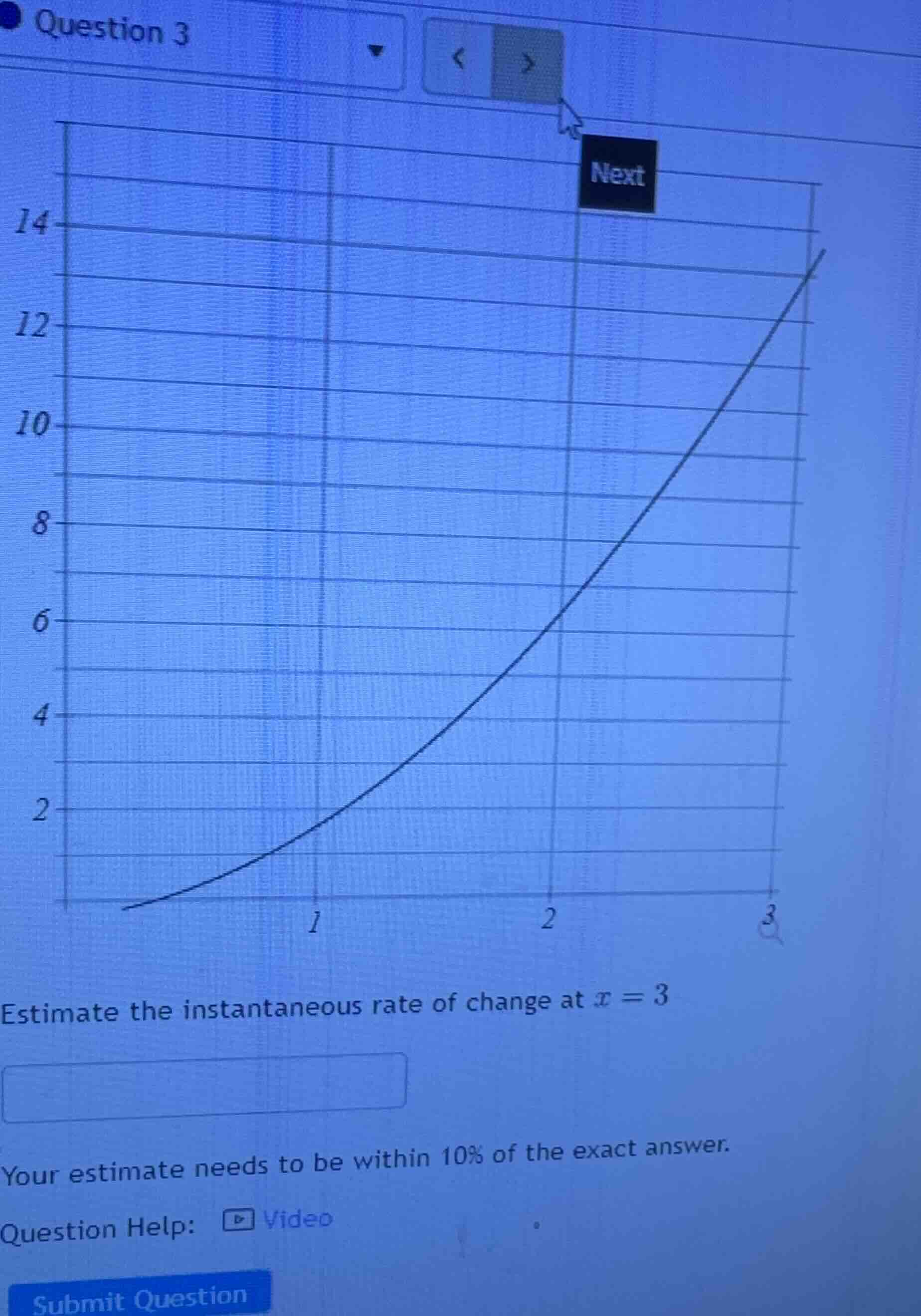 question 3 estimate the instantaneous rate of change at ( x = 3 ) your …