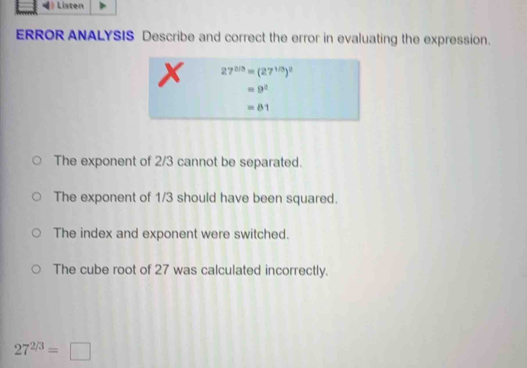 error analysis describe and correct the error in evaluating the express…